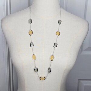 Kate Spade Hancock Park Glass Stones Yellow Gray Silver-Tone Long Chain Necklace